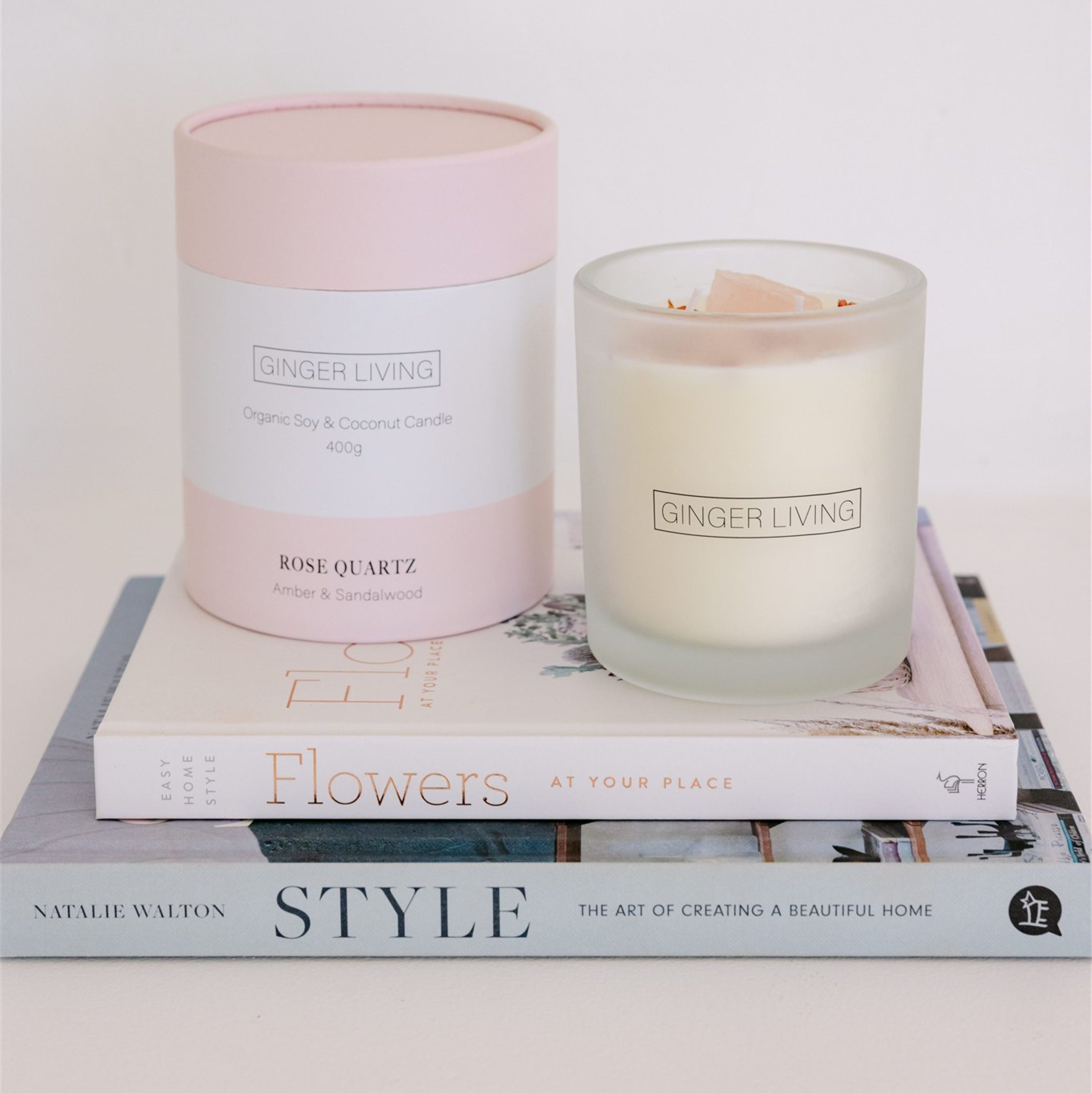 Rose Quartz, Amber & Sandalwood Candle