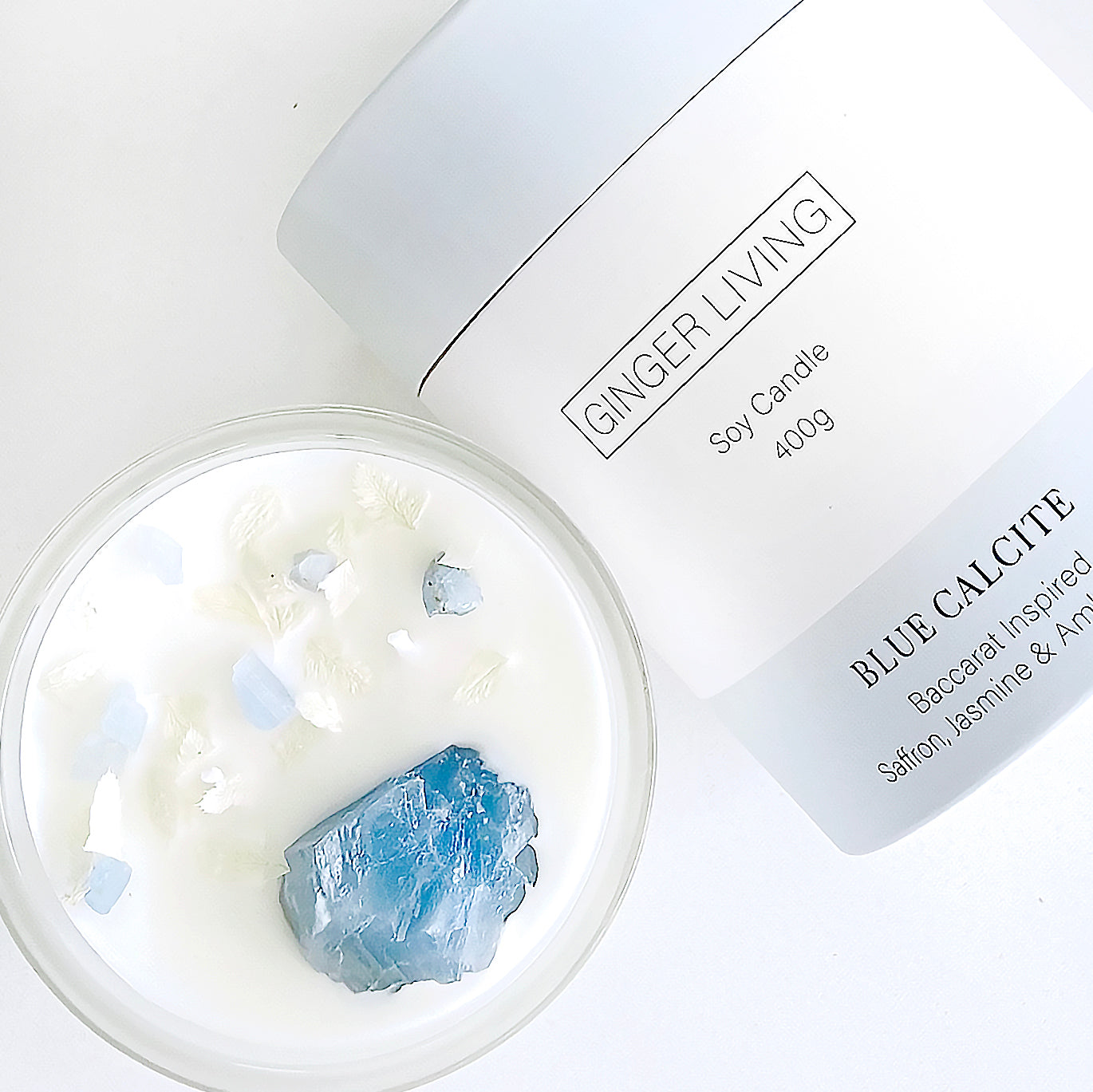 Blue Calcite, Baccarat inspired (Saffron, Jasmine & Amberwood) Candle