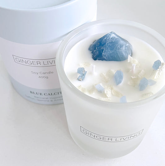 Blue Calcite, Baccarat inspired (saffron, jasmine & amberwood) Candle